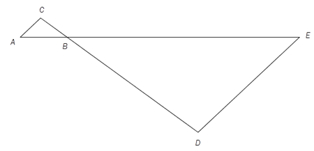 En geometrisk figur som består av to sammenhengende trekanter, trekant ABC og trekant BDE.